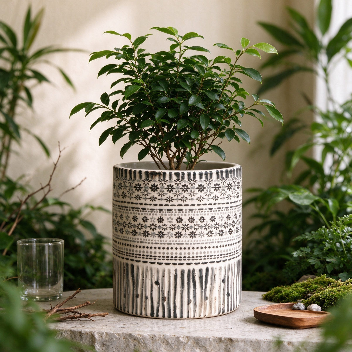 Bamboo Patterned Ceramic Decor Pot