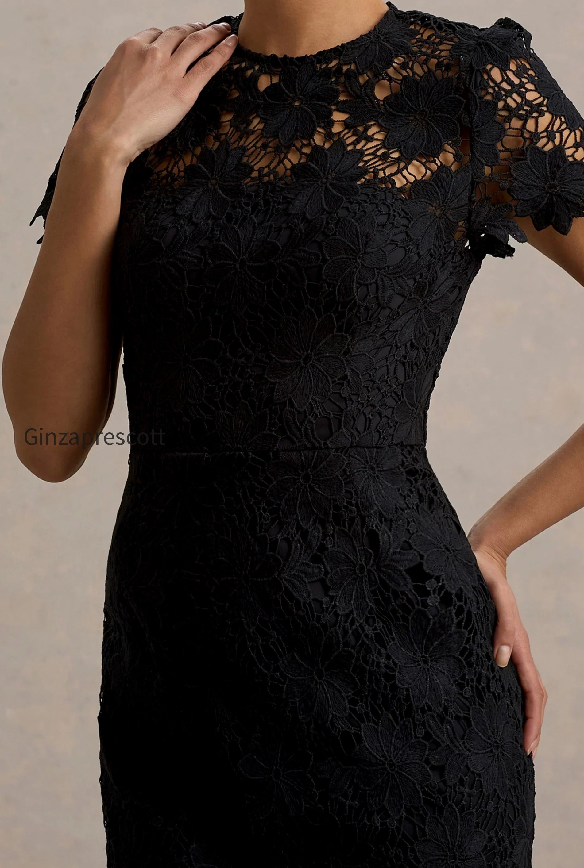 clarissa-black-lace-short-sleeve-pleated-midi-dress