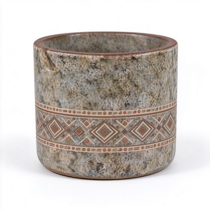 Grey Stone Tribal Geometric Cylindrical Ceramic Vase