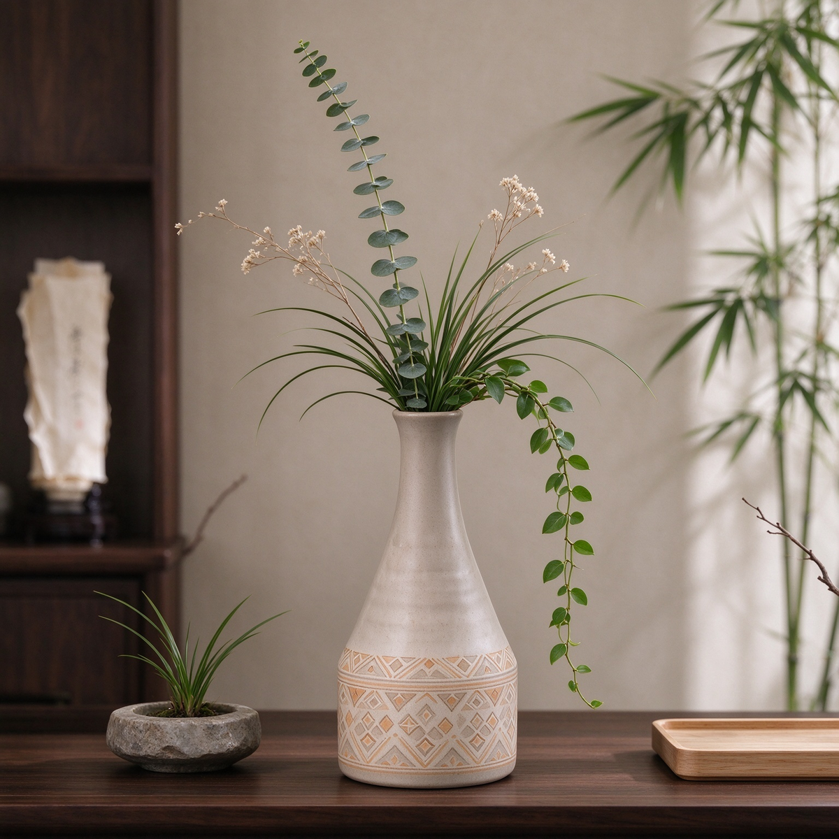Minimalist Decor Neck Geometric Ceramic Bottle Vase