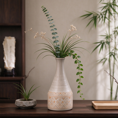 Minimalist Decor Neck Geometric Ceramic Bottle Vase