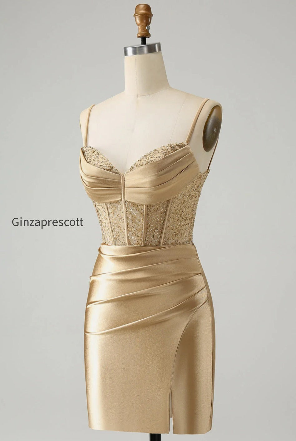 golden-spaghetti-straps-bodycon-corset-satin-homecoming-dress-with-slit