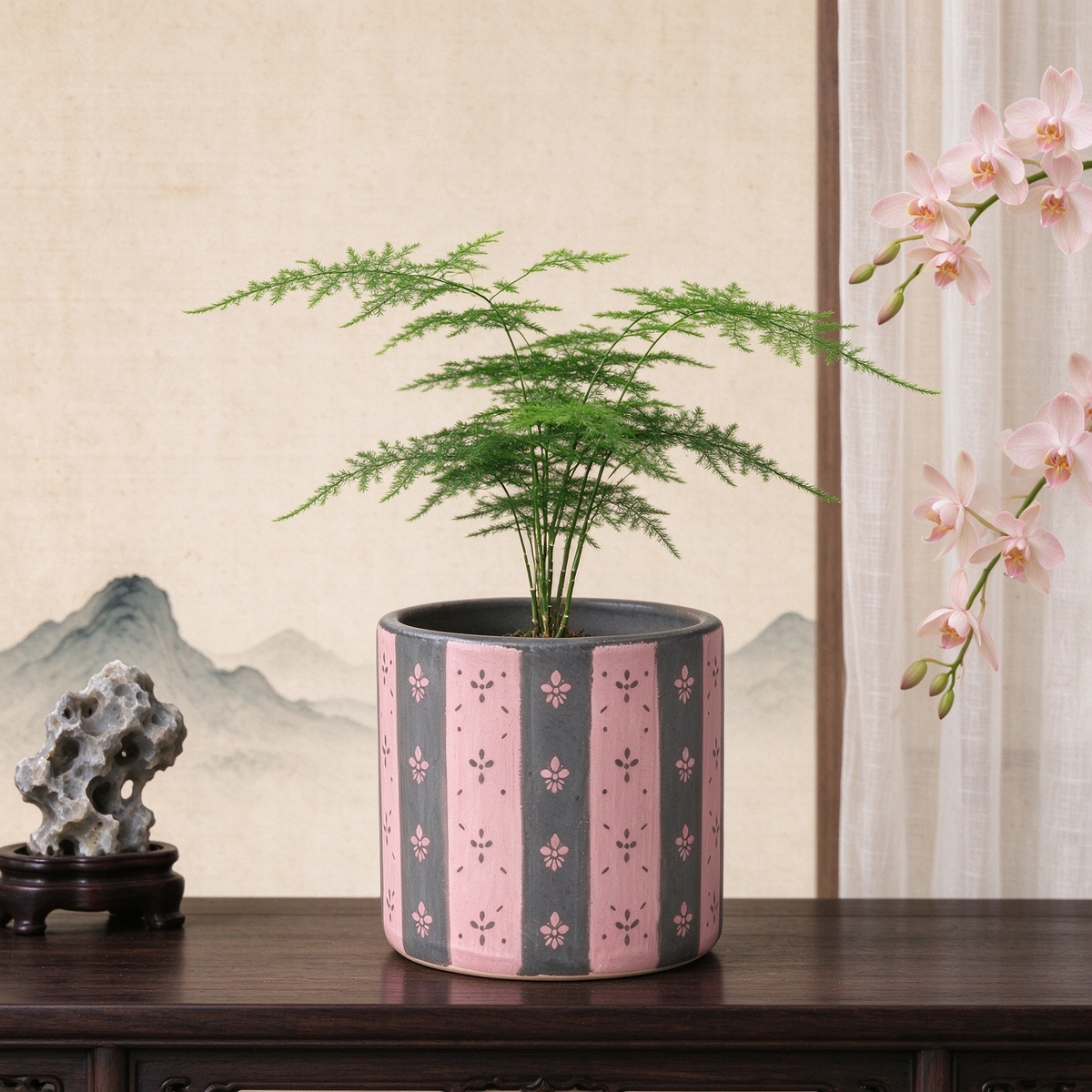 Artistic Striped Ceramic Decor Pot