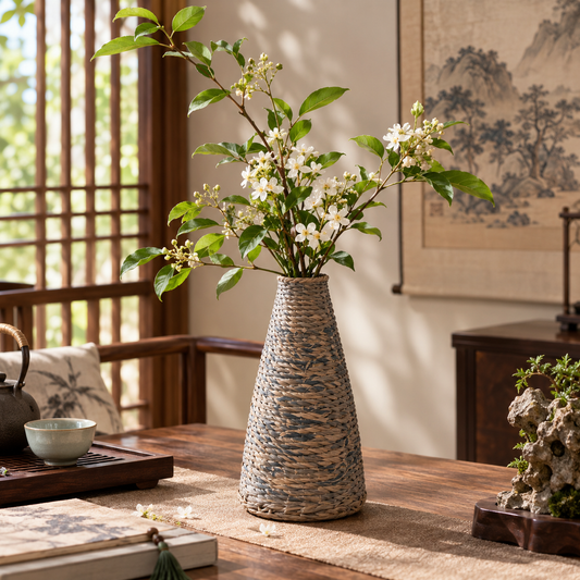 Conical Woven Rattan Wicker Vase