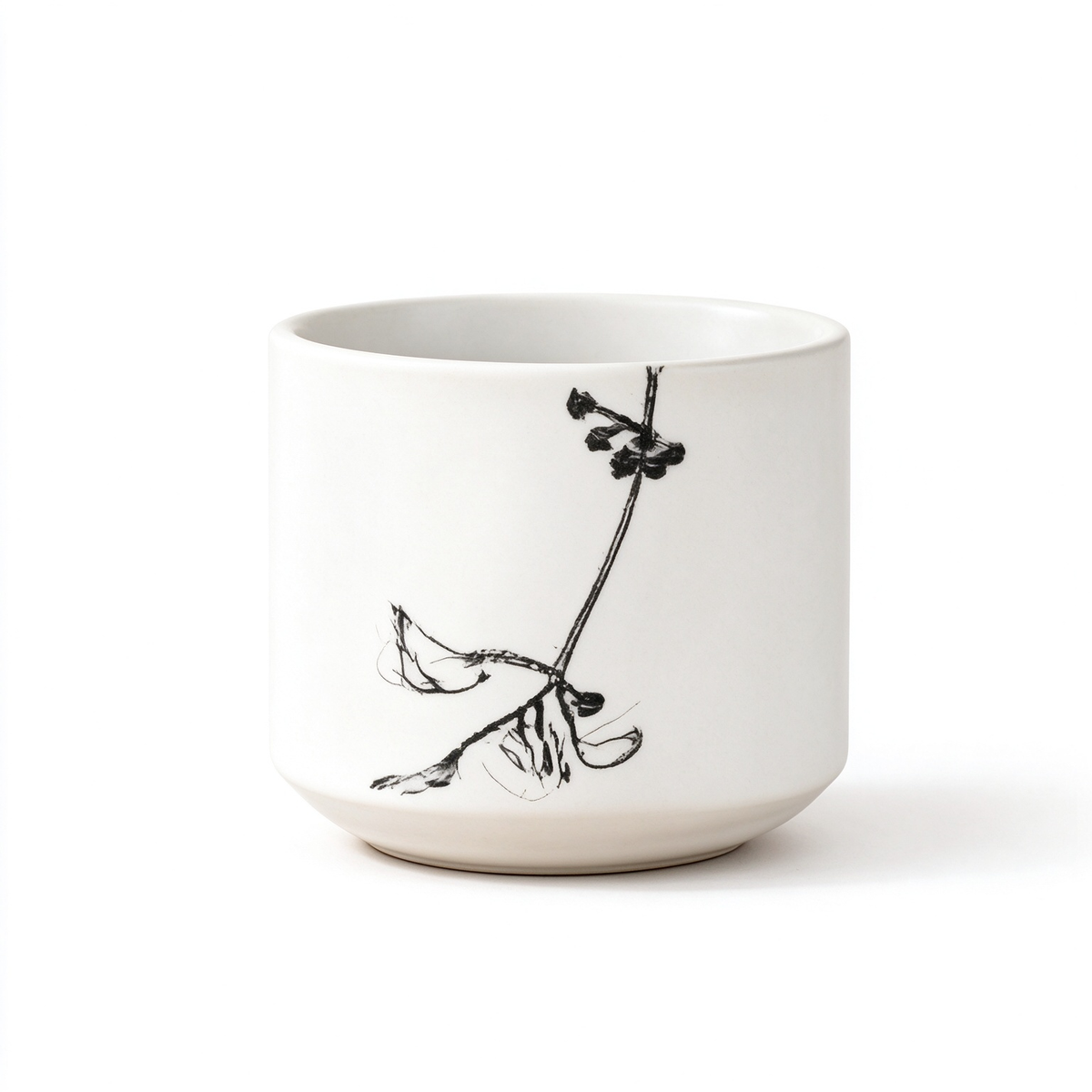 White Minimalist Ink Sketch Botanical Ceramic Vase