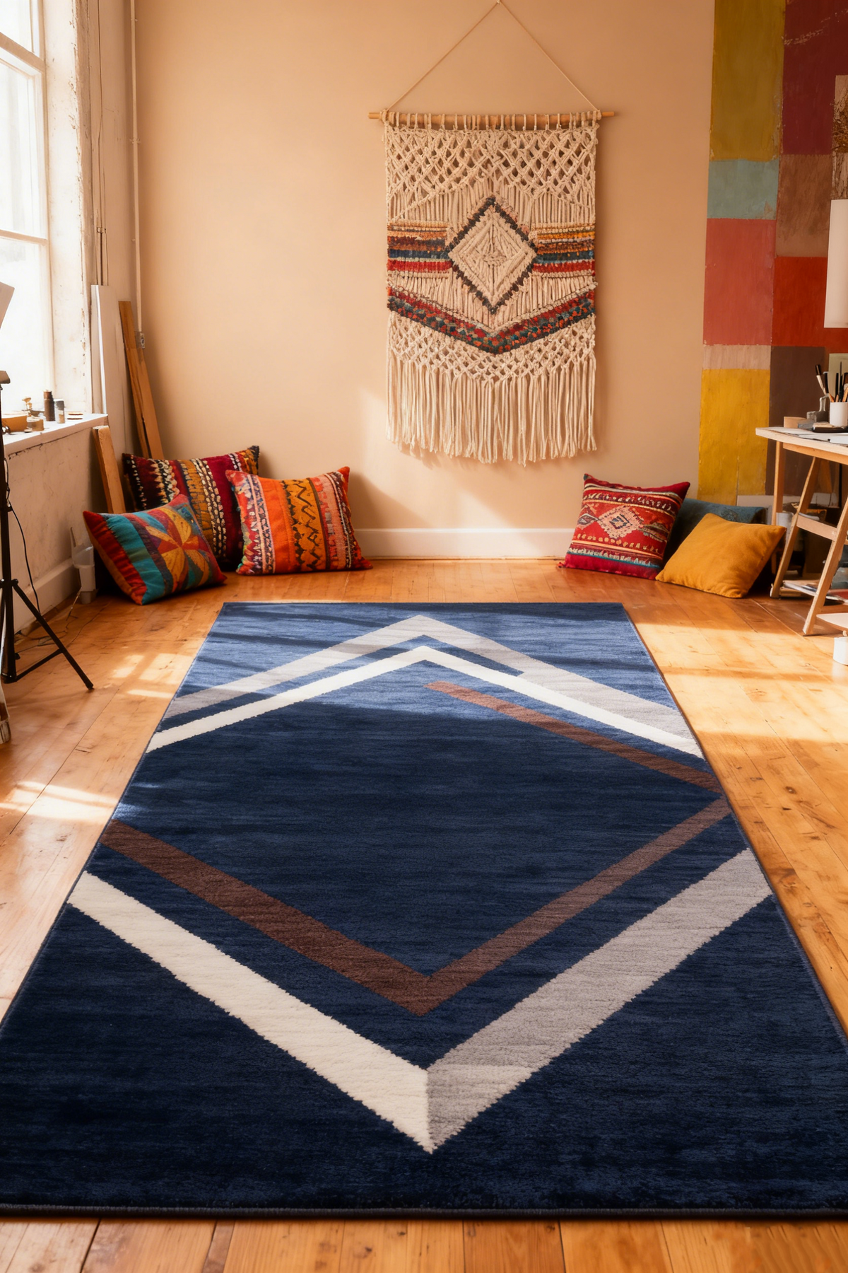 Dark Blue Wool Blend Vintage Carpet