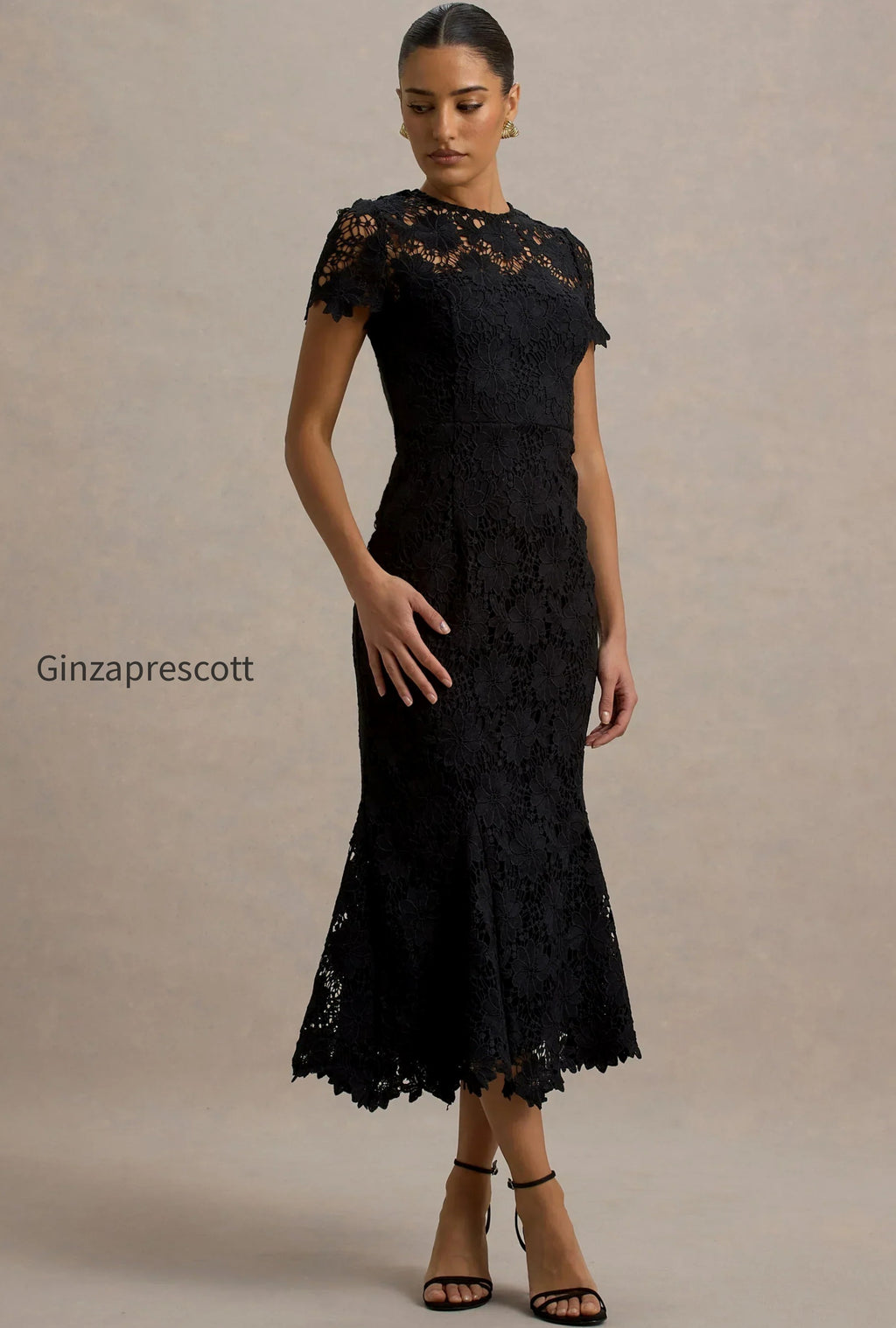 clarissa-black-lace-short-sleeve-pleated-midi-dress