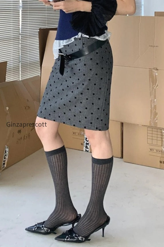 high-waist-flocked-polka-dot-bodycon-midi-skirt