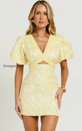 diana-mini-dress-jacquard-short-sleeve-cut-out-dress-in-lemon-50797