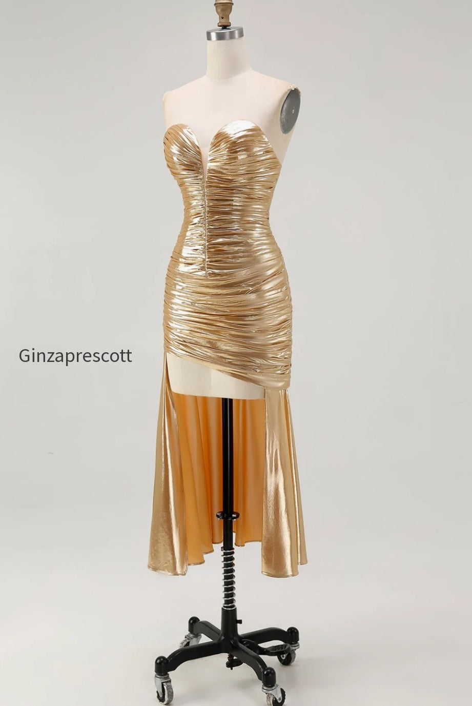 sparkly-gold-sweetheart-metallic-ruched-high-low-cocktail-dress