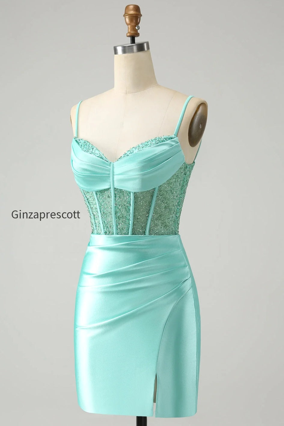 golden-spaghetti-straps-bodycon-corset-satin-homecoming-dress-with-slit