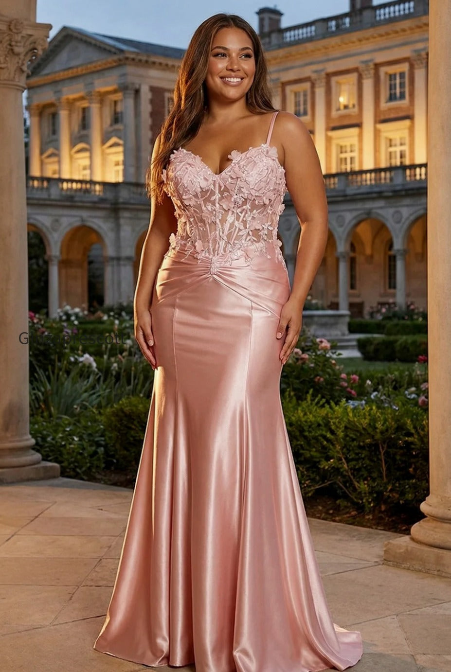 pink-floral-mermaid-spaghetti-straps-beaded-long-prom-dress