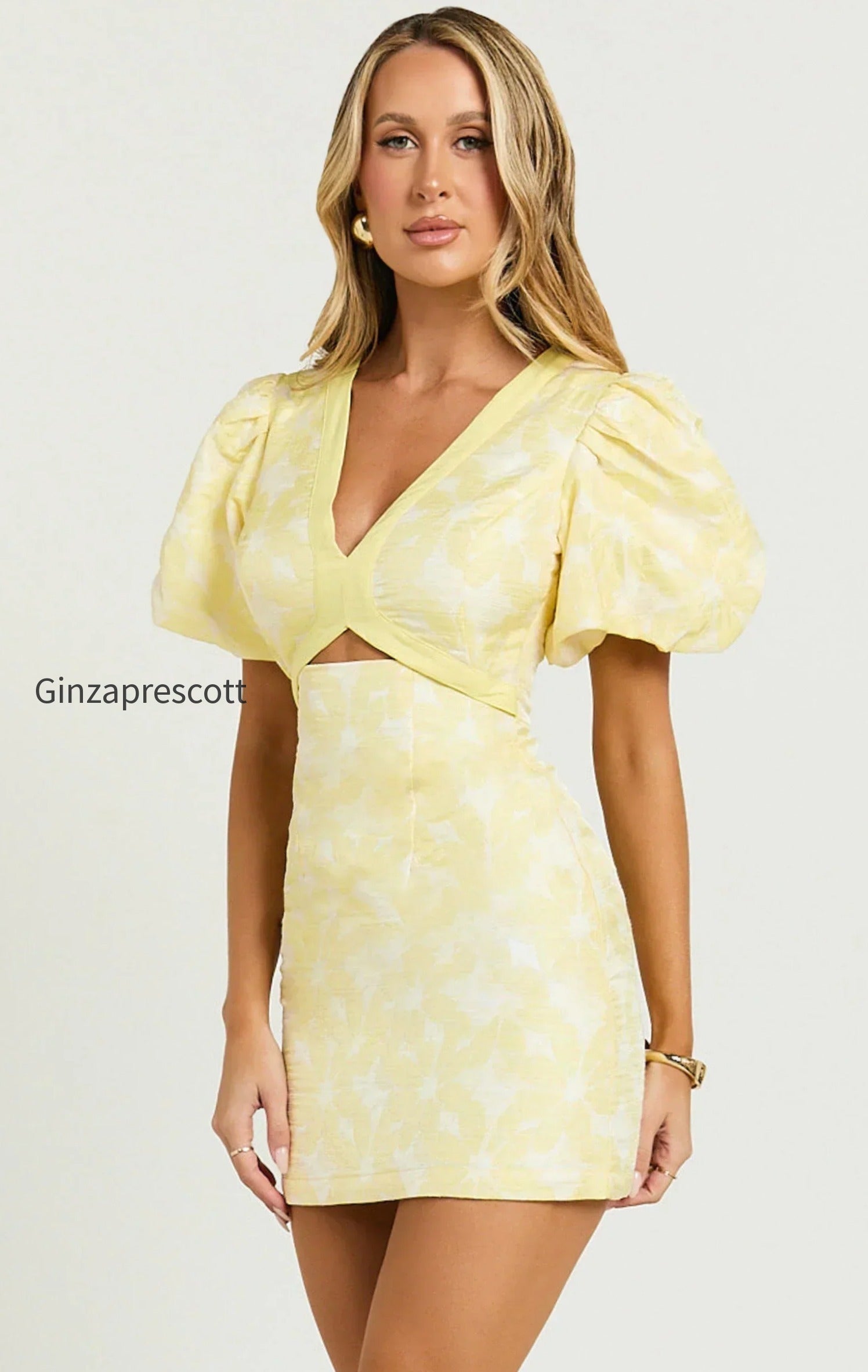 diana-mini-dress-jacquard-short-sleeve-cut-out-dress-in-lemon-50797