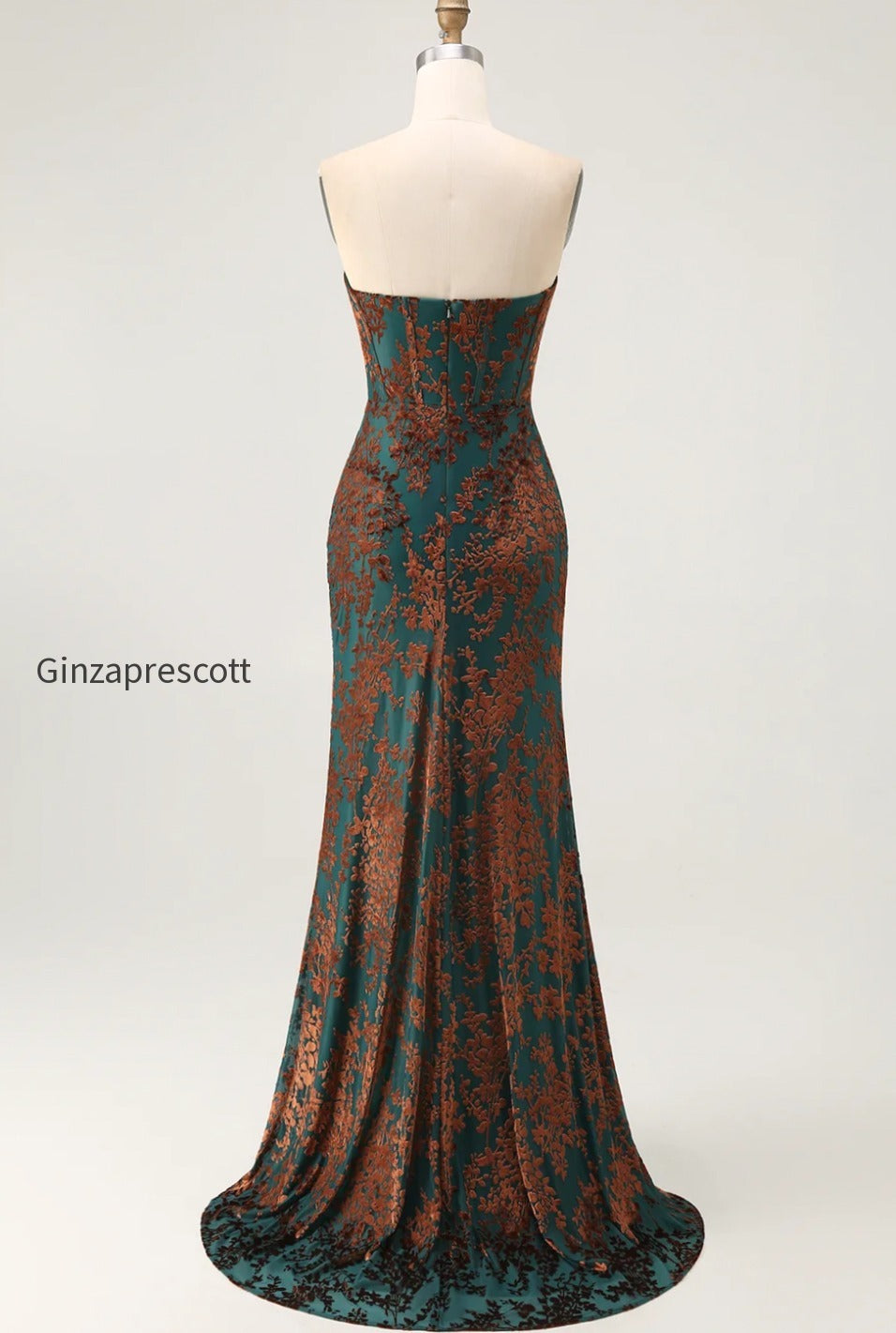 peacock-green-strapless-corset-long-velvet-bridesmaid-dress-with-slit