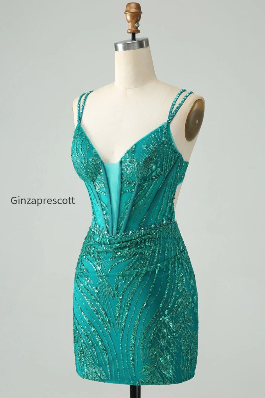 sparkly-dark-green-bodycon-corset-short-homecoming-dress-with-sequins