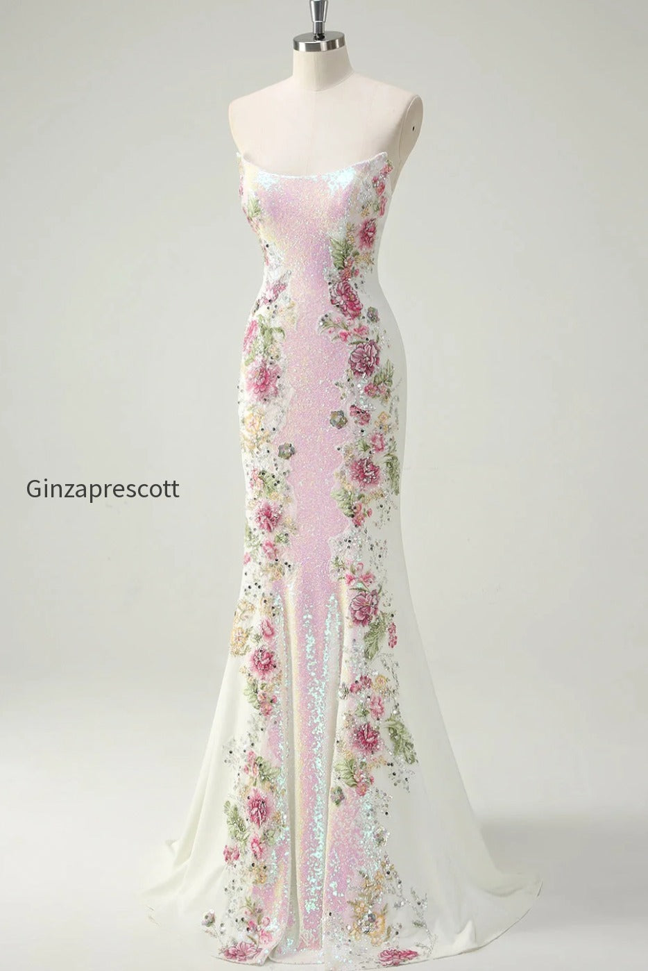 sparkly-white-floral-strapless-mermaid-long-prom-dress