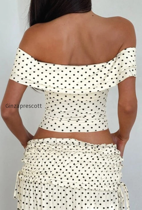 polka-dot-strapless-side-bow-maxi-skirt-set