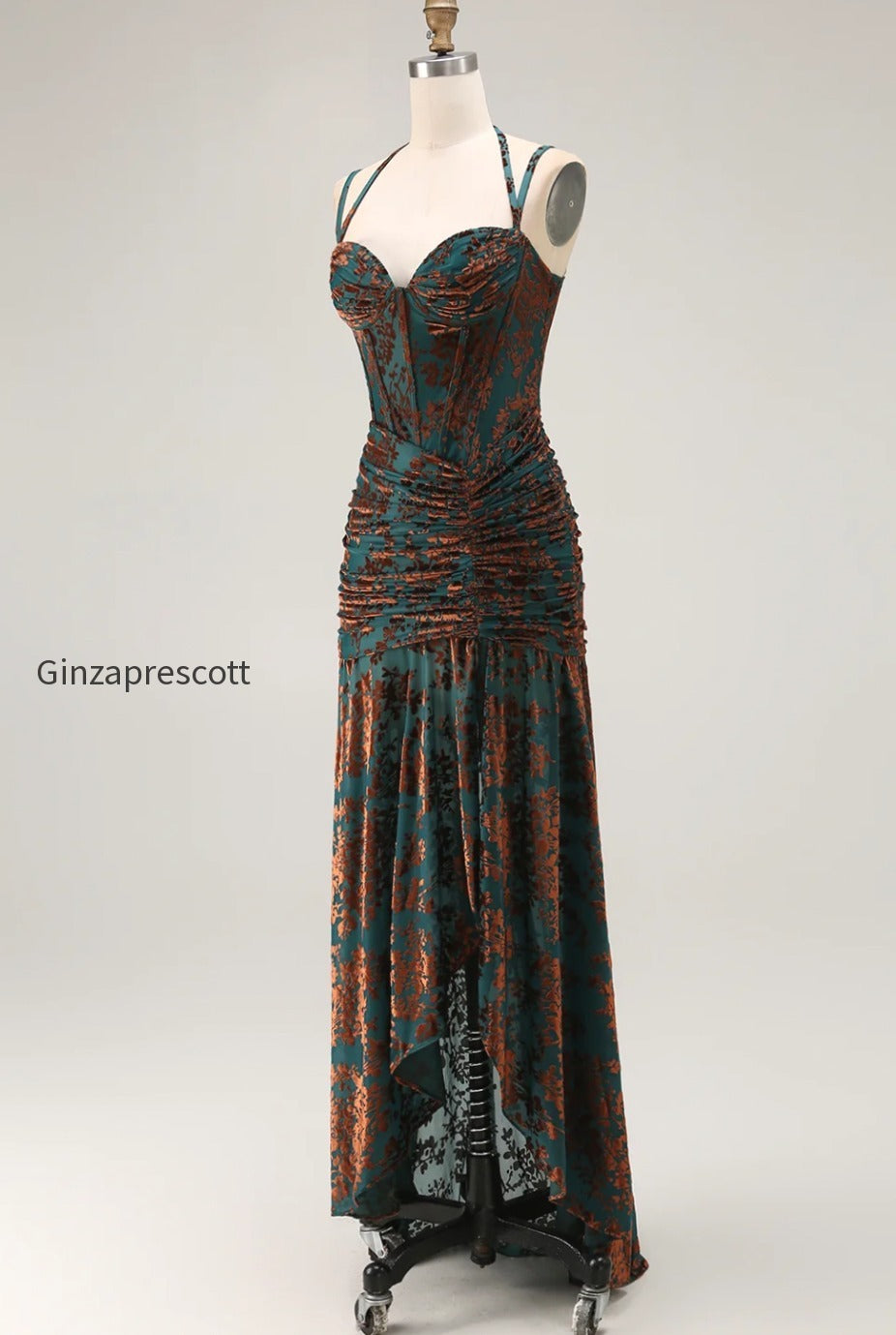 dark-green-corset-floral-sheath-long-wedding-guest-dress-with-slit