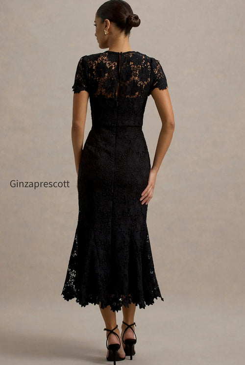 clarissa-black-lace-short-sleeve-pleated-midi-dress