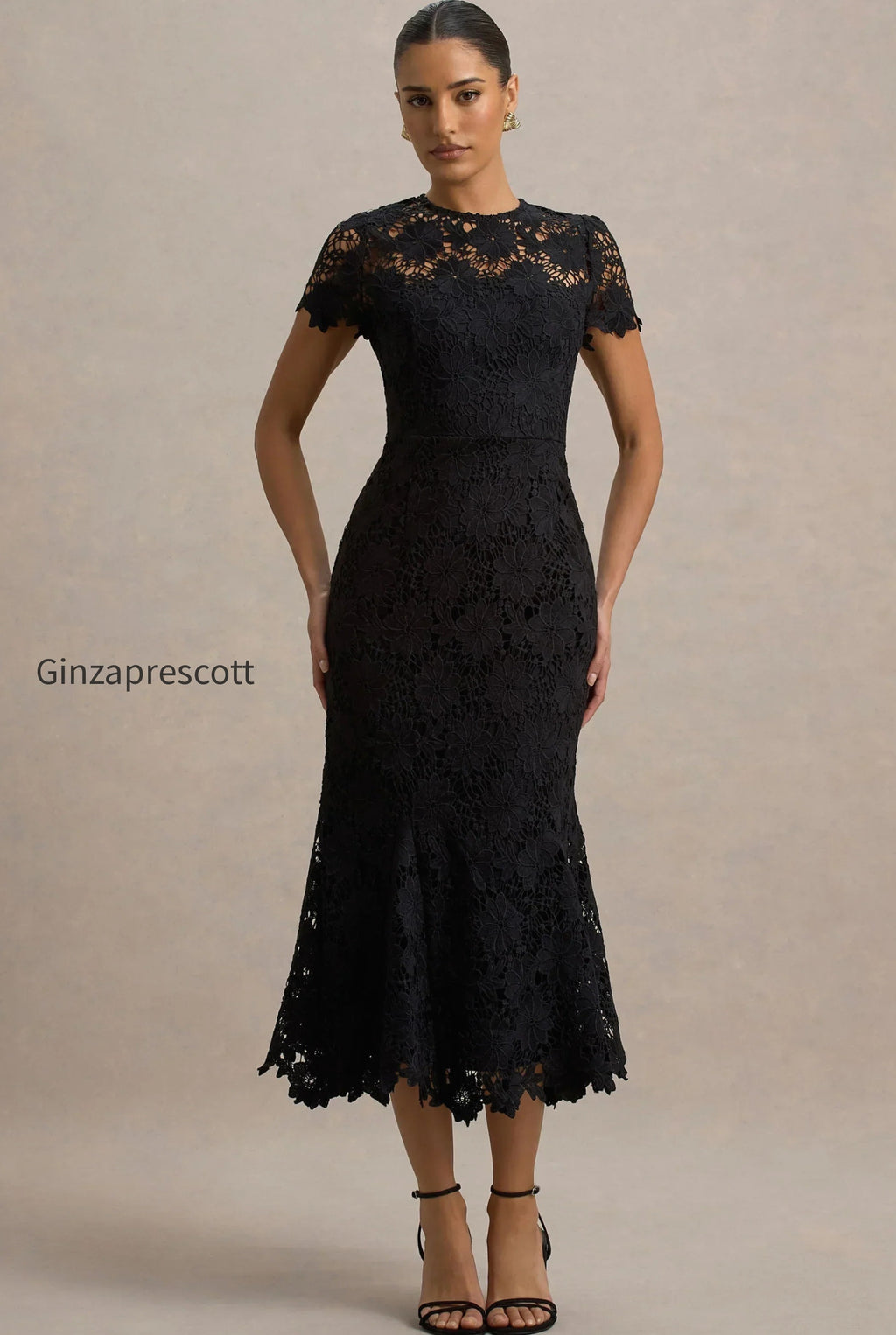 clarissa-black-lace-short-sleeve-pleated-midi-dress