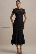 clarissa-black-lace-short-sleeve-pleated-midi-dress