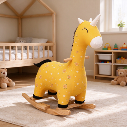 Yellow Floral Unicorn Kids Rocking Horse