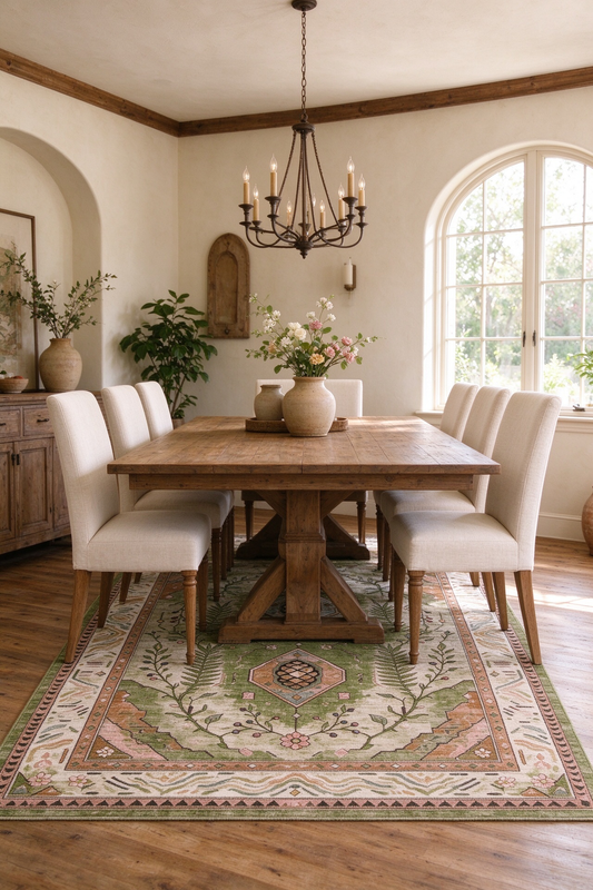 Green Vintage Botanical Area Rug