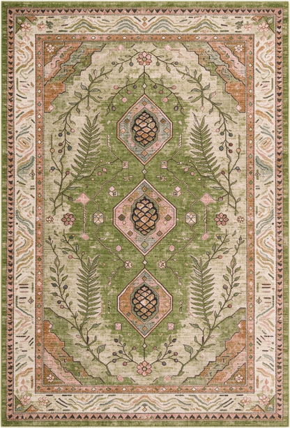 Green Vintage Botanical Area Rug