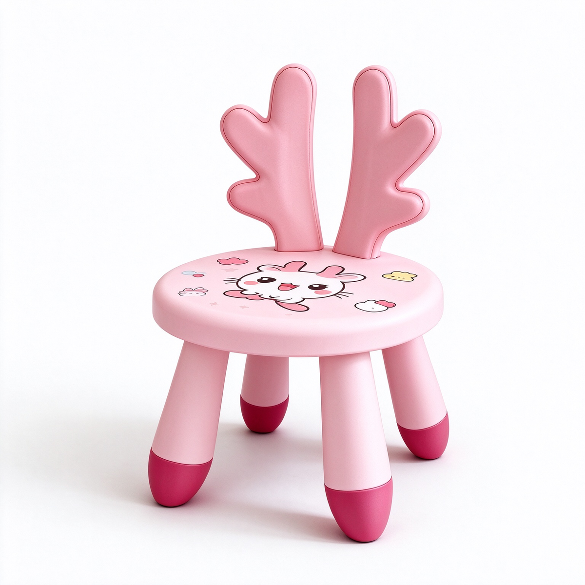 Pink Bunny Antler Kids Plastic Stool
