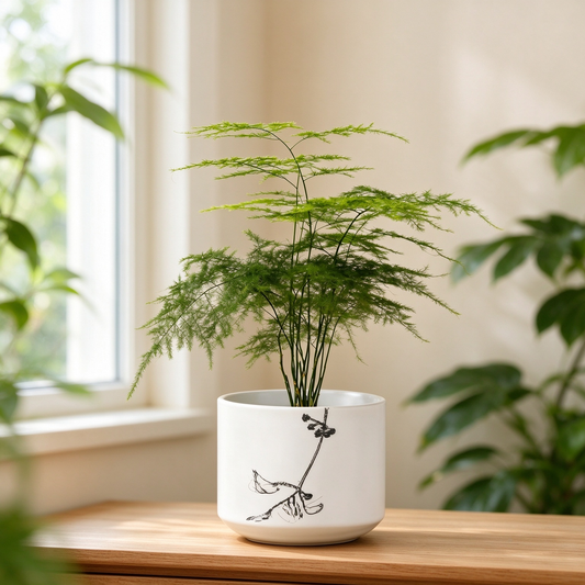 White Minimalist Ink Sketch Botanical Ceramic Vase