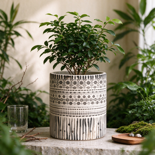 Bamboo Patterned Ceramic Decor Pot