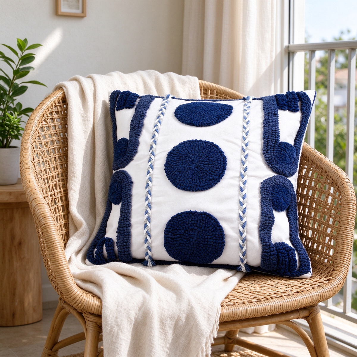 Moroccan Ethnic Geometric Embroidered Cushion
