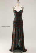 dark-green-corset-floral-sheath-long-wedding-guest-dress-with-slit