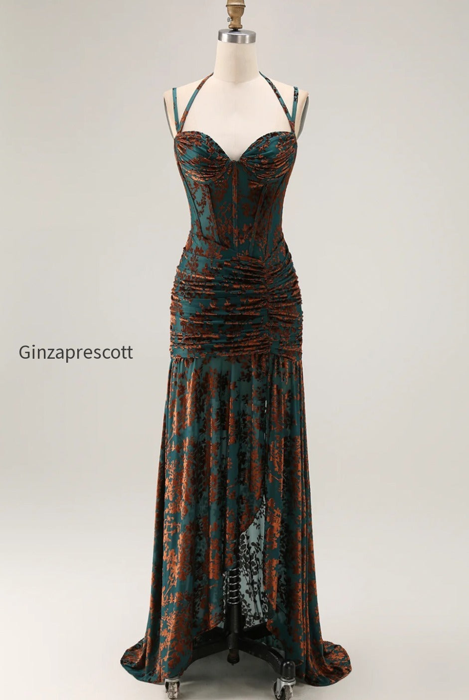 dark-green-corset-floral-sheath-long-wedding-guest-dress-with-slit