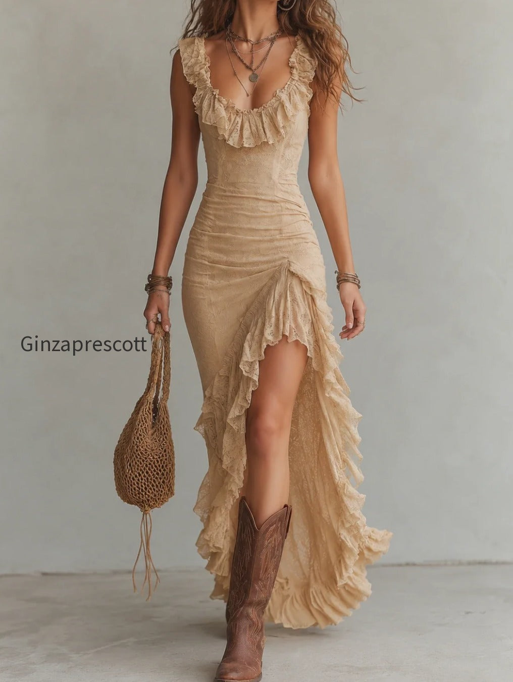 boho-ruffled-collar-lace-maxi-dress-with-high-slit