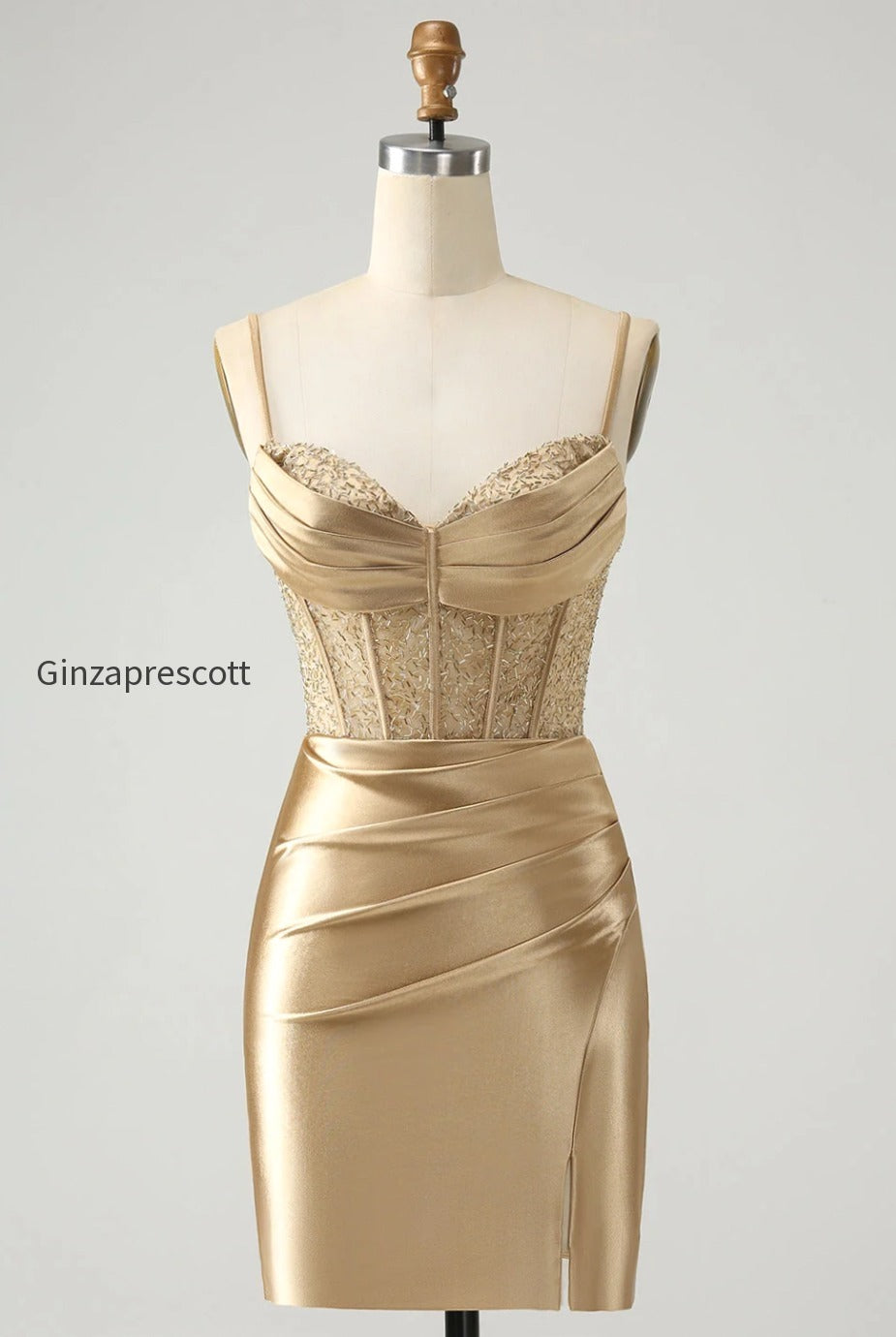 golden-spaghetti-straps-bodycon-corset-satin-homecoming-dress-with-slit