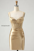 golden-spaghetti-straps-bodycon-corset-satin-homecoming-dress-with-slit