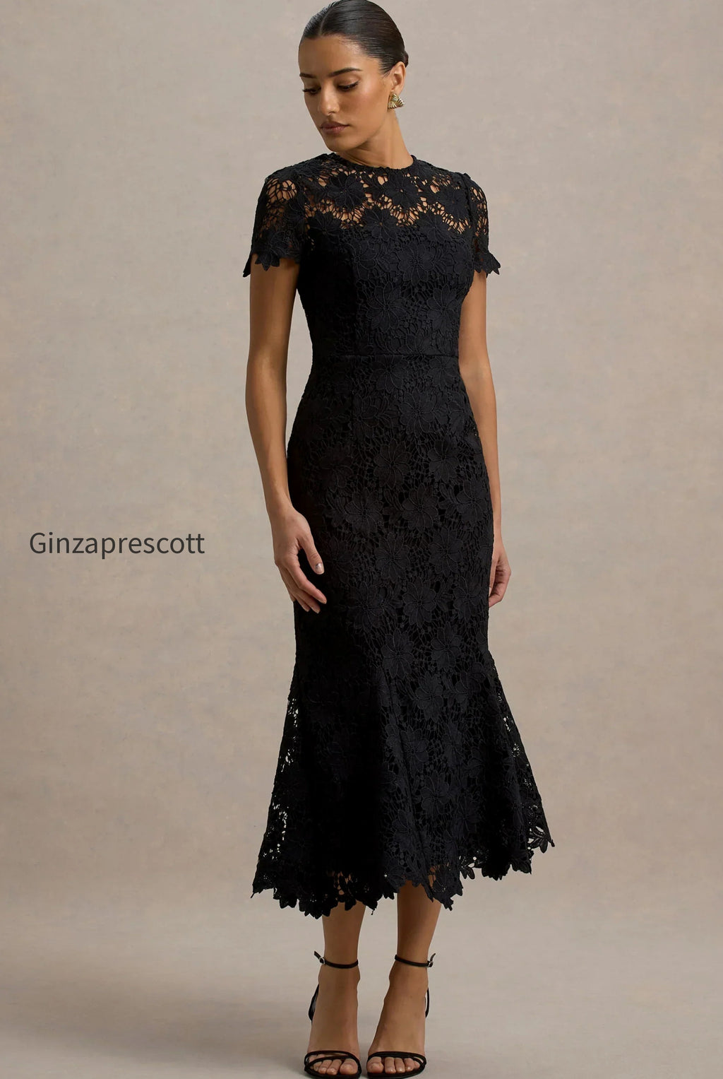 clarissa-black-lace-short-sleeve-pleated-midi-dress
