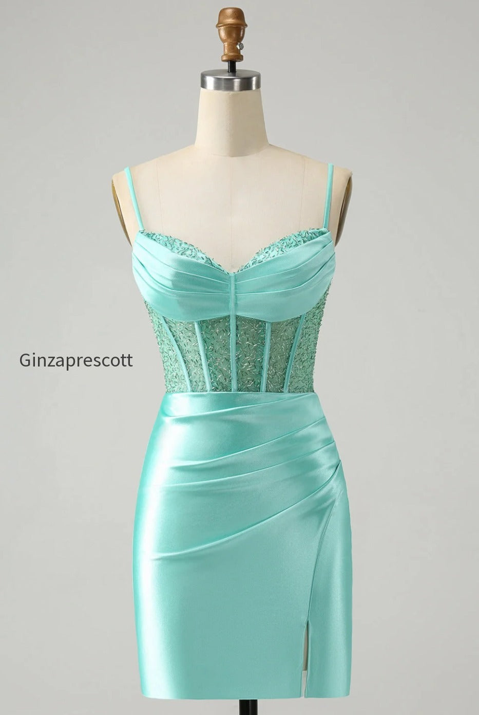 golden-spaghetti-straps-bodycon-corset-satin-homecoming-dress-with-slit